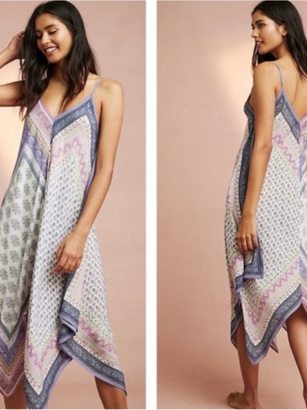 Anthropologie Lavender and Cream Asymmetrical Handkerchief Dress